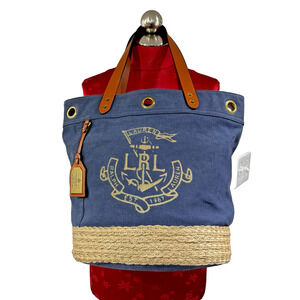 Lauren Ralph Lauren Blue and Tan Tote Bag